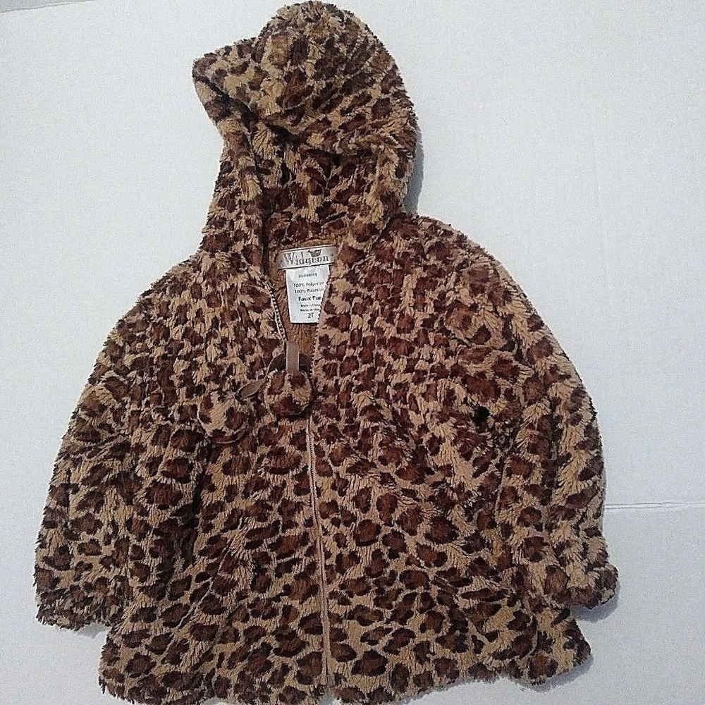 Leopard Print Faux Fur Girls Coat Jacket 2T